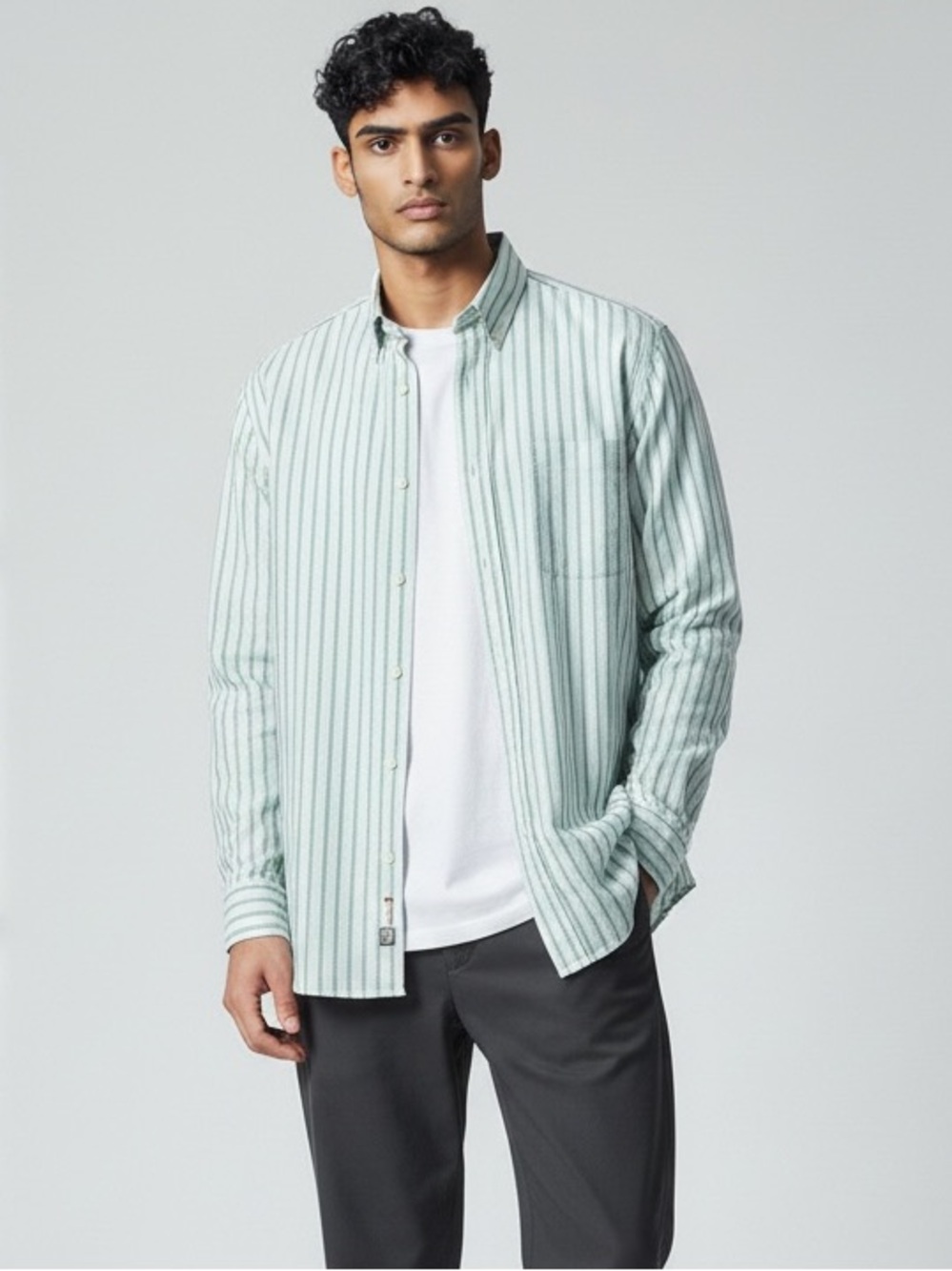 Berkley Shirtmakers Green Stripe Button Down Shirt Men Medium Cotton